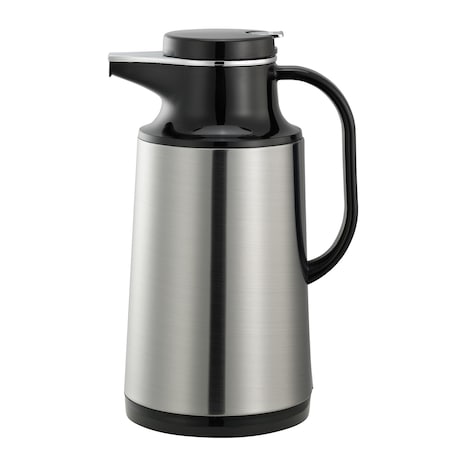 Service Ideas Coffee at a Touch Carafe, Glass Vacuum Insulated, 1 Liter, Brushed HPS101
